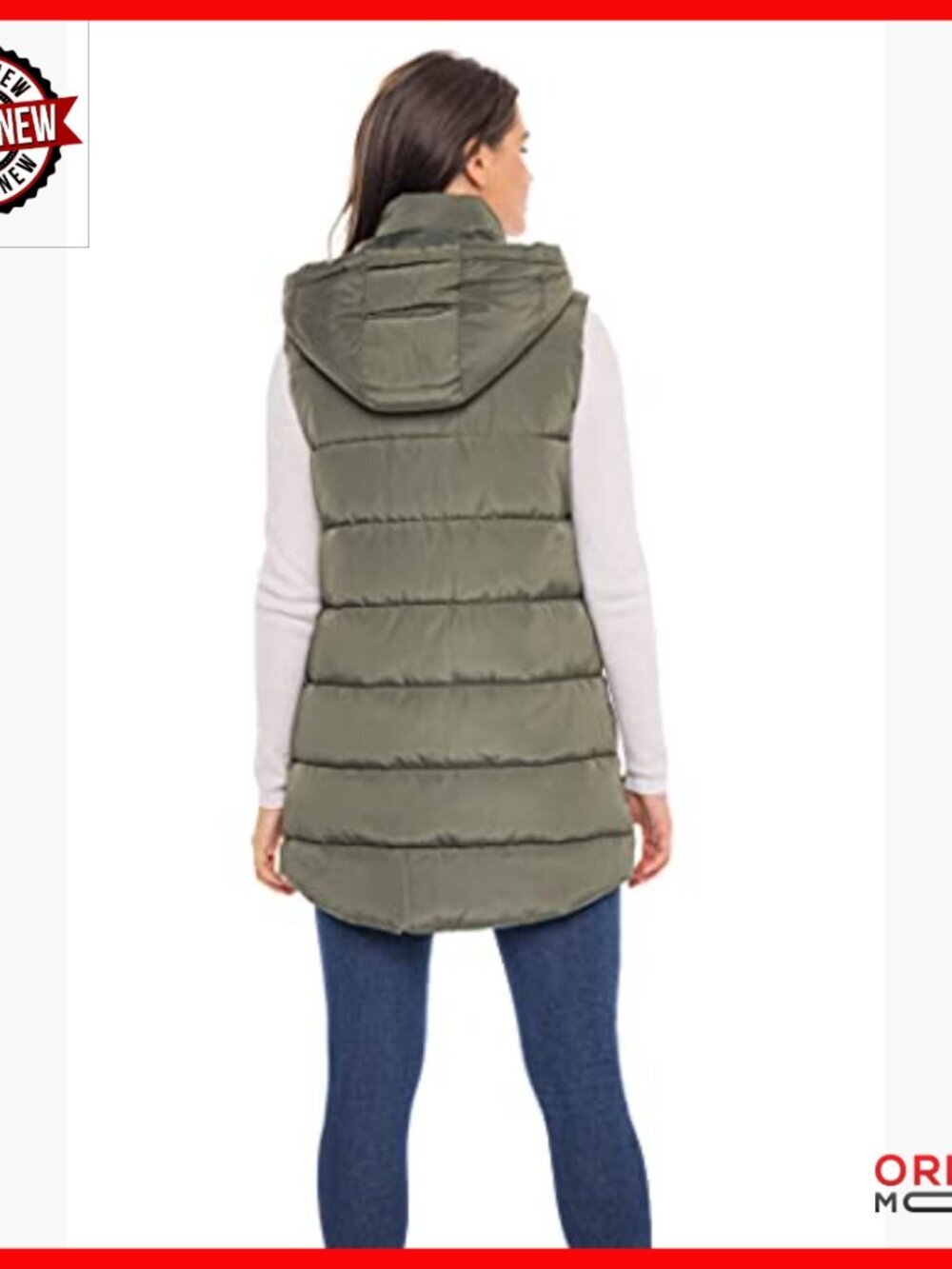 Long Puffer Vest Hooded Quilted Faux Down Filled Winter Outerwear - Picture 6 of 6